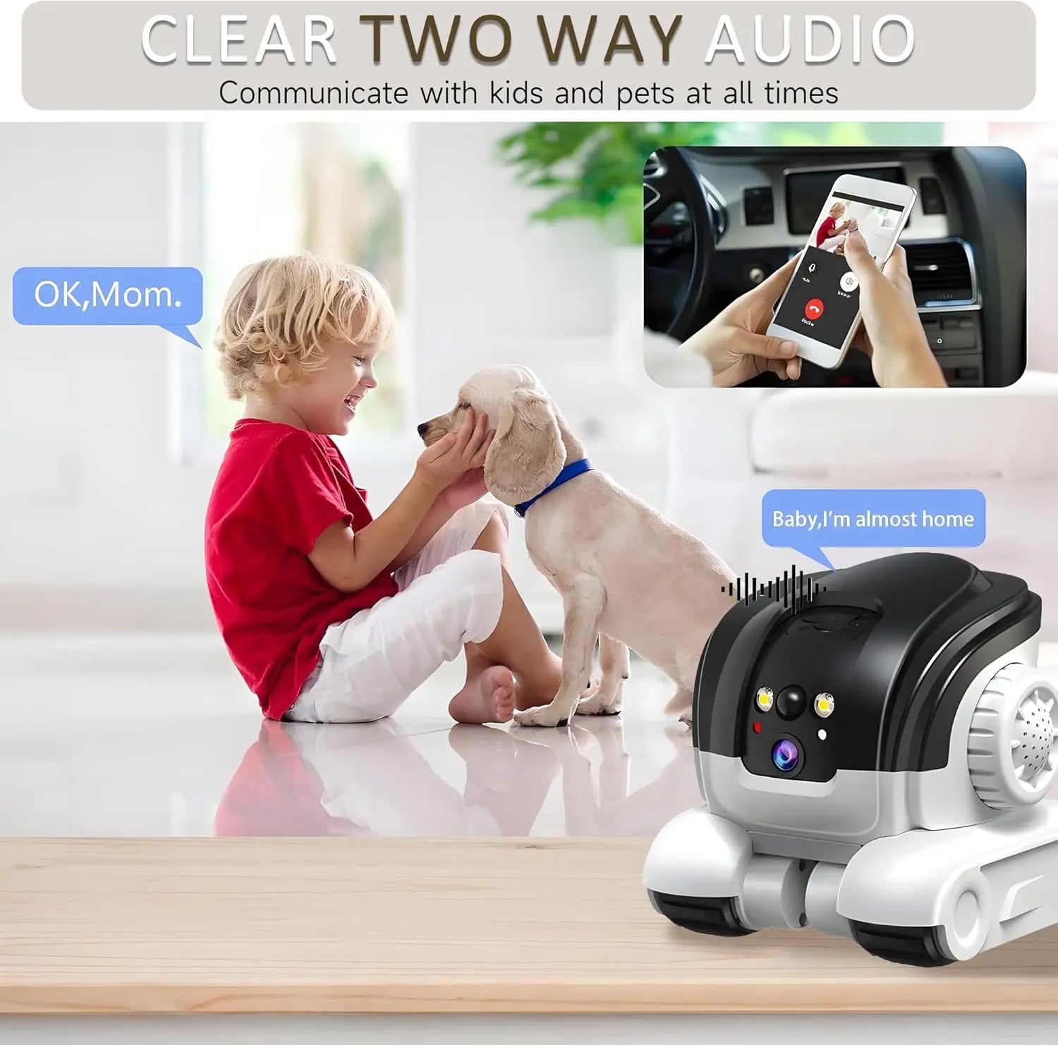 Cámara para mascotas 1080P – Audio bidireccional – Visión nocturna en color de hasta 10 m – Alerta de movimiento – Tarjeta SD de 32 GB