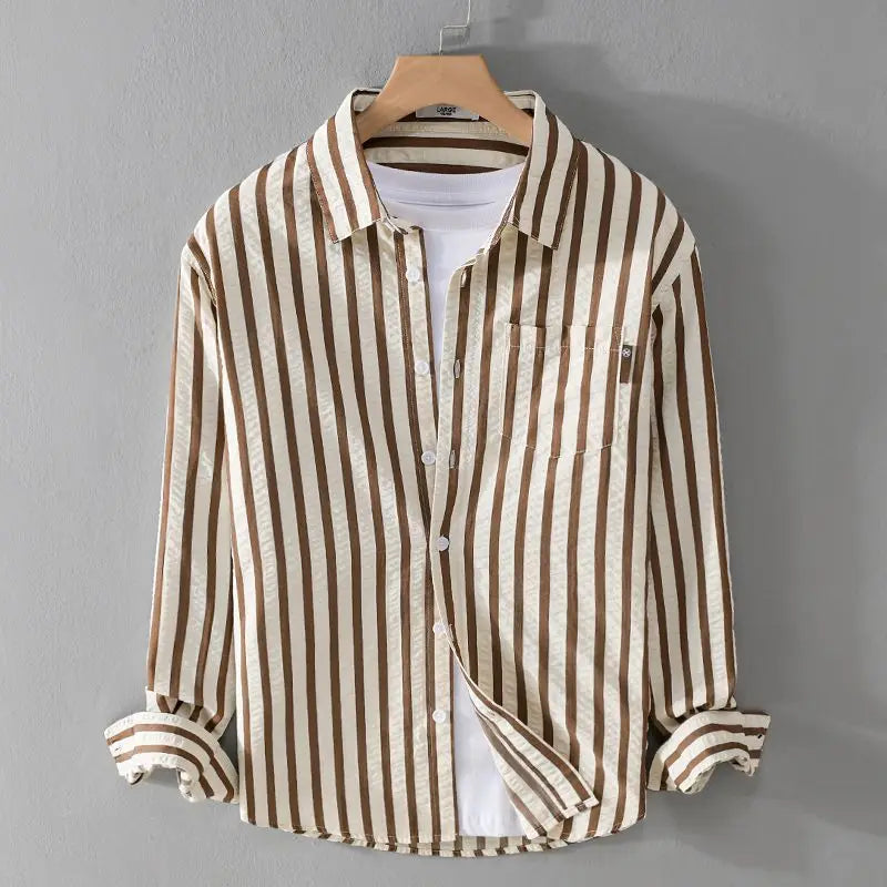 Camisa a rayas de manga larga para hombre