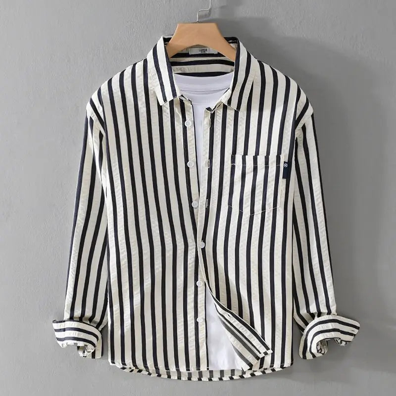 Camisa a rayas de manga larga para hombre