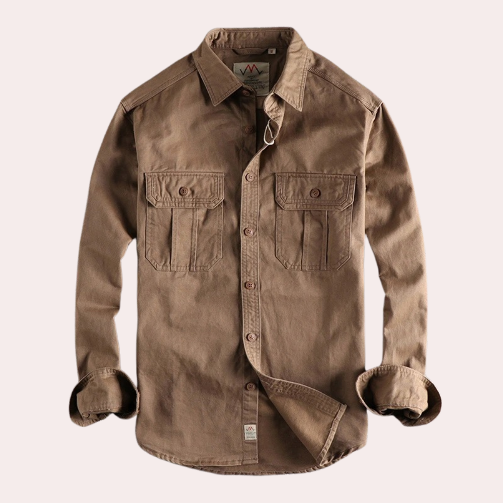 Camisa casual de manga larga para hombre en marrón y verde oscuro
