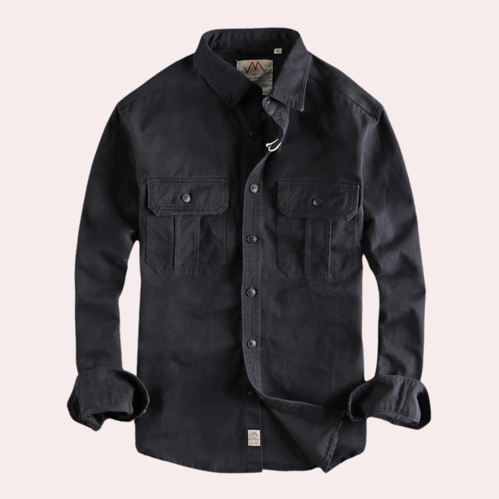 Camisa casual de manga larga para hombre en marrón y verde oscuro
