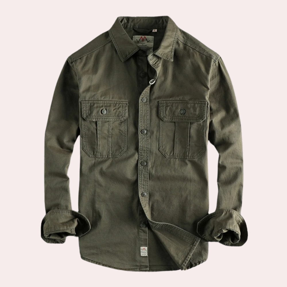 Camisa casual de manga larga para hombre en marrón y verde oscuro