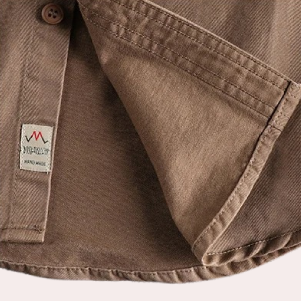 Camisa casual de manga larga para hombre en marrón y verde oscuro