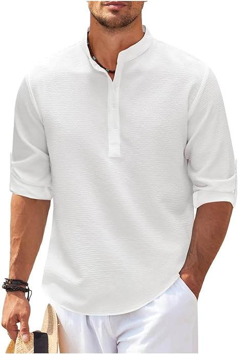 Camisa casual para hombre con cuello Mao