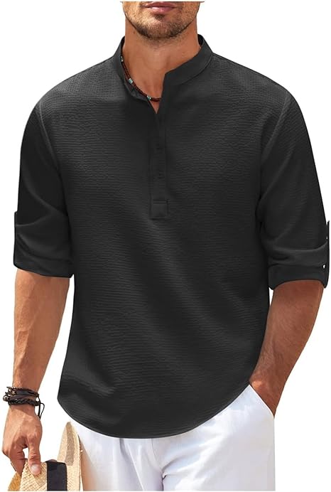 Camisa casual para hombre con cuello Mao