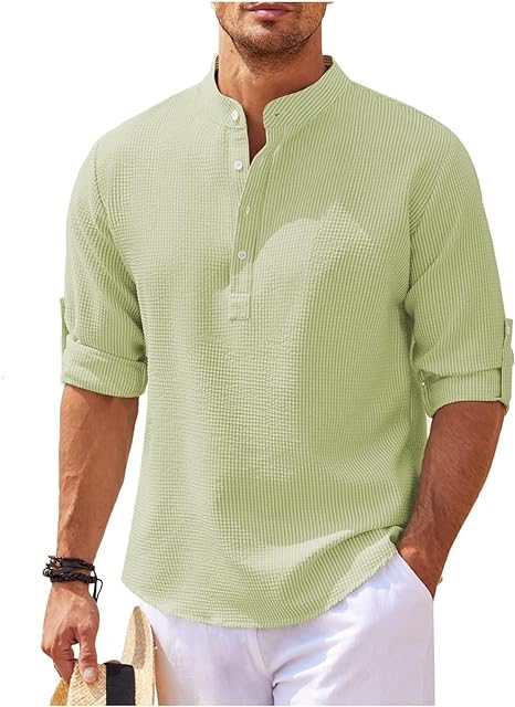 Camisa casual para hombre con cuello Mao