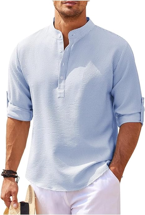 Camisa casual para hombre con cuello Mao