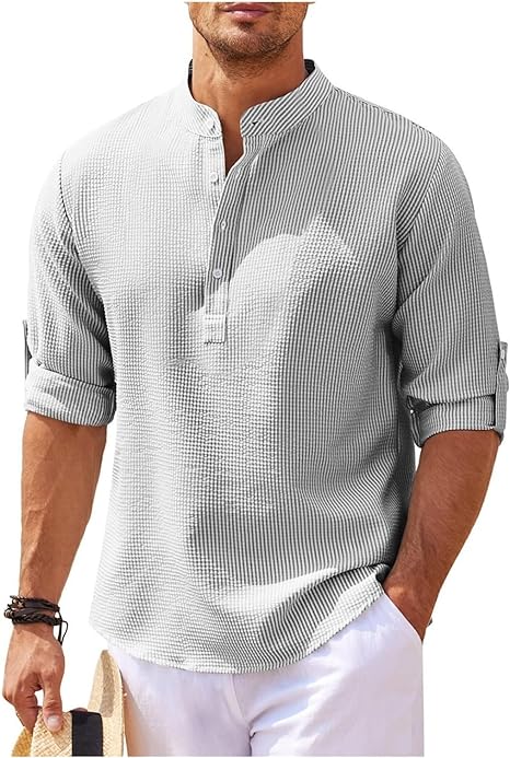 Camisa casual para hombre con cuello Mao