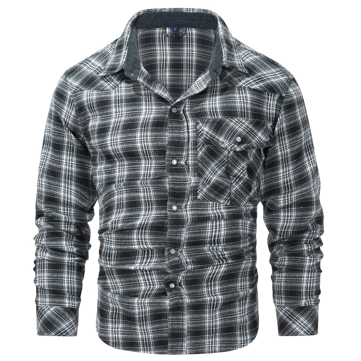 Camisa de cuadros para hombre de manga larga con cuello y botones