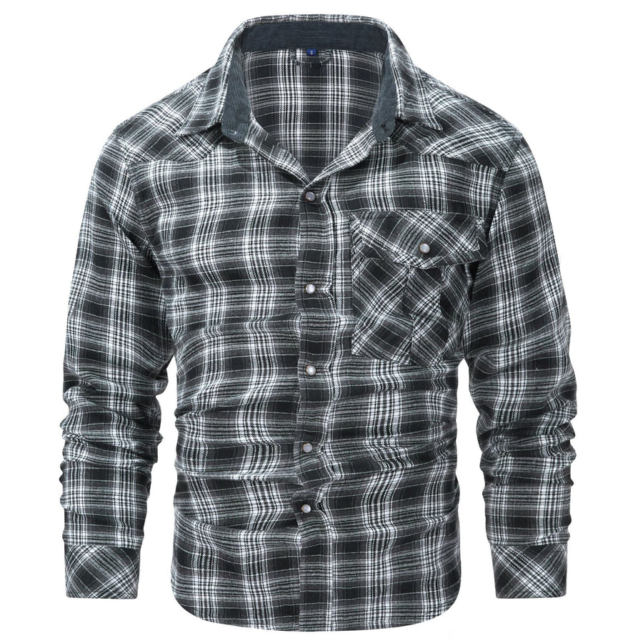 Camisa de cuadros para hombre de manga larga con cuello y botones