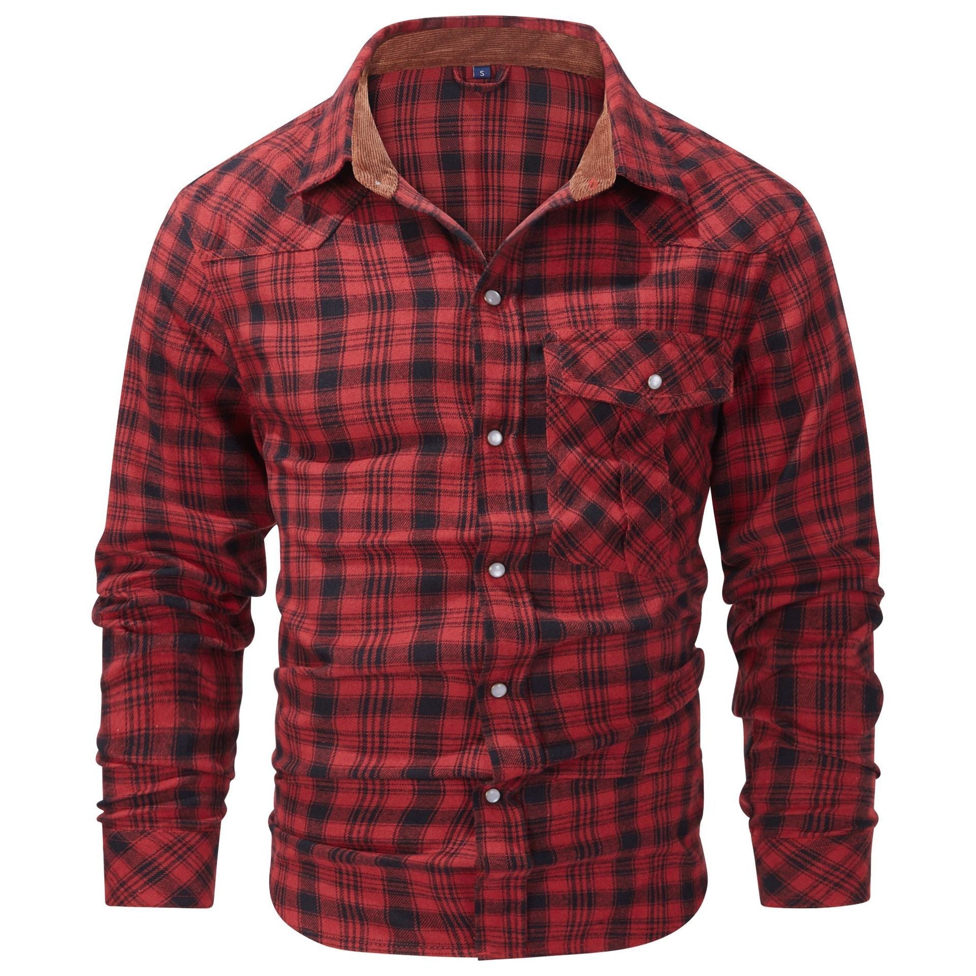 Camisa de cuadros para hombre de manga larga con cuello y botones