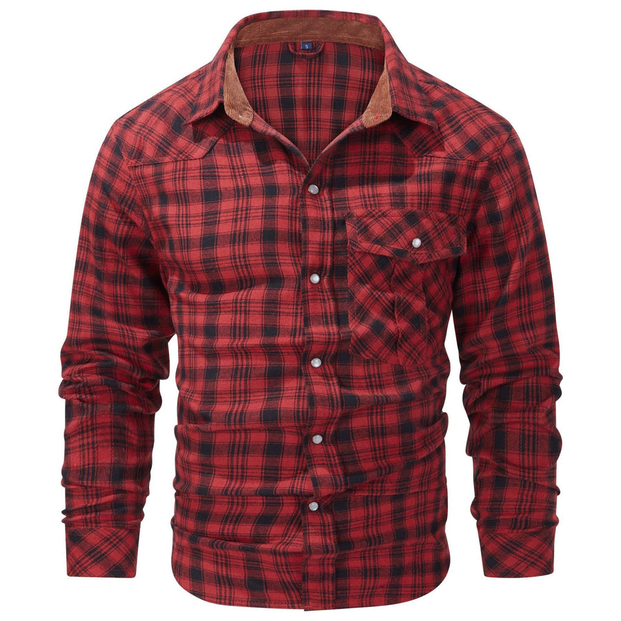 Camisa de cuadros para hombre de manga larga con cuello y botones