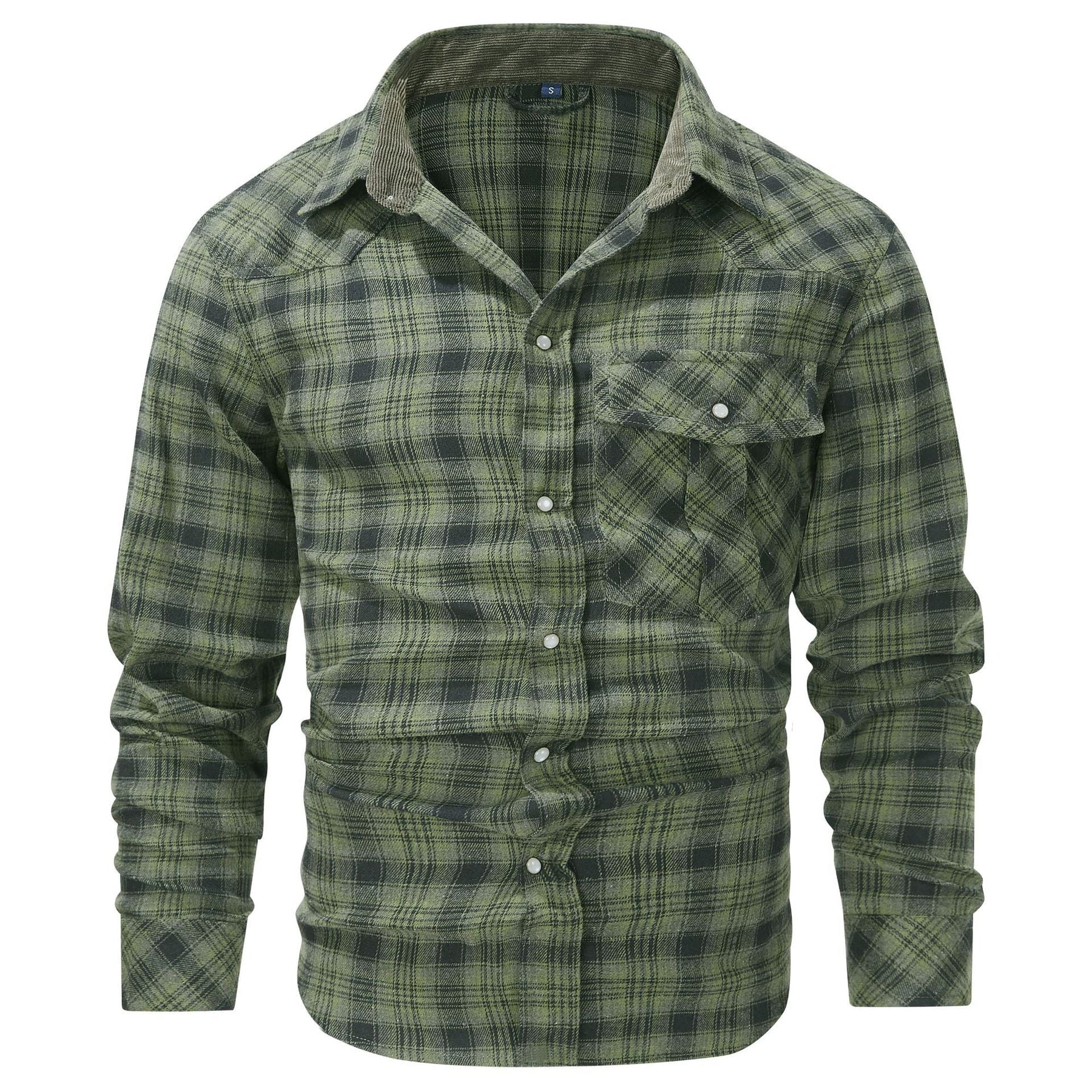 Camisa de cuadros para hombre de manga larga con cuello y botones