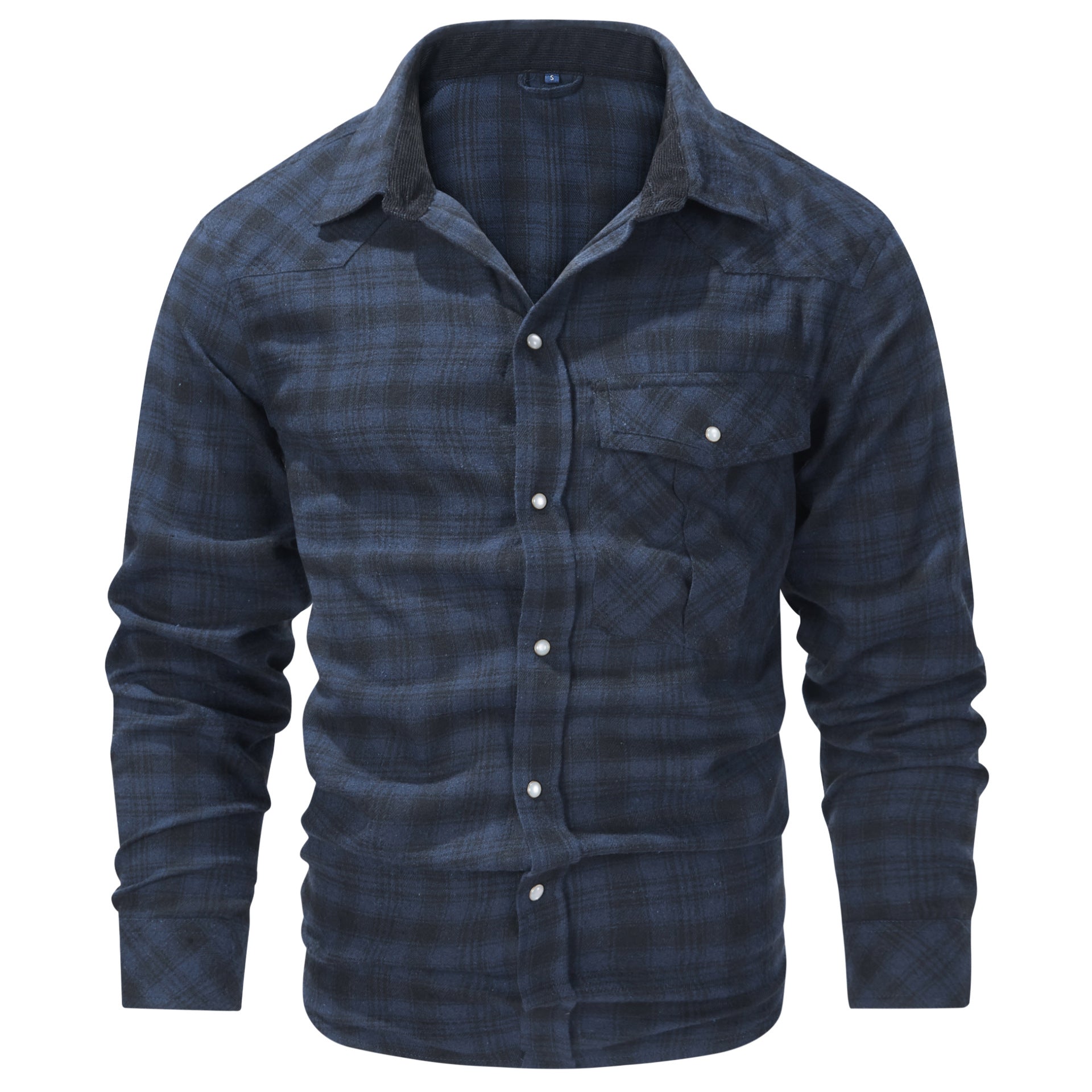 Camisa de cuadros para hombre de manga larga con cuello y botones