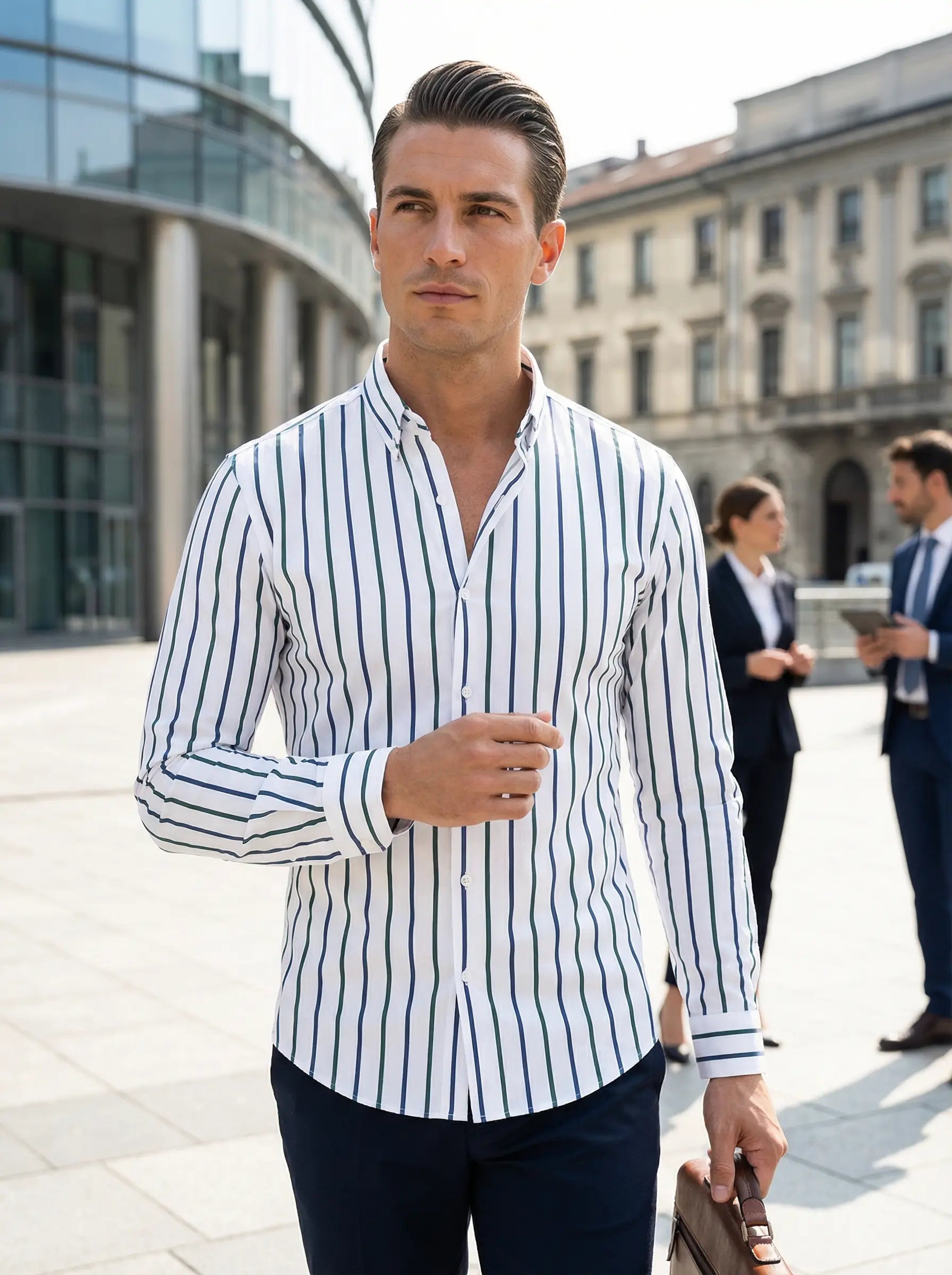 Camisa de hombre a rayas con manga larga