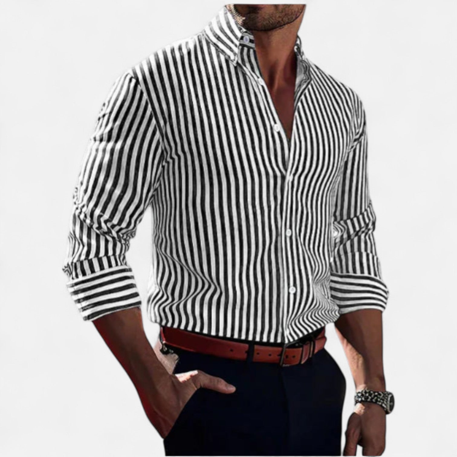 Camisa de hombre a rayas – Diseño clásico con patrón atemporal y corte refinado