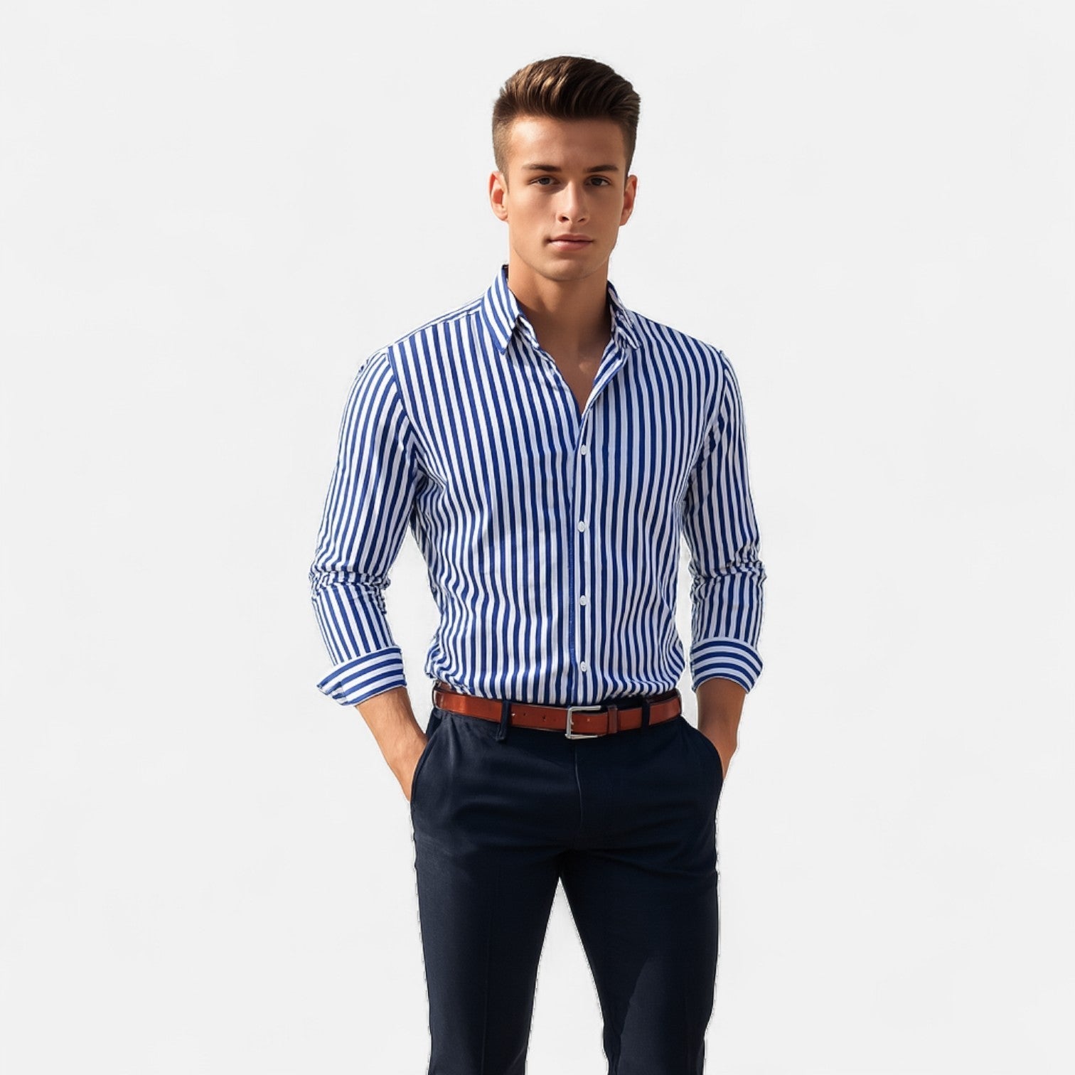 Camisa de hombre a rayas – Diseño clásico con patrón atemporal y corte refinado