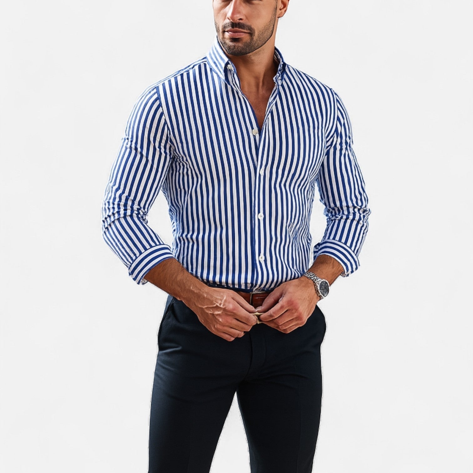 Camisa de hombre a rayas – Diseño clásico con patrón atemporal y corte refinado