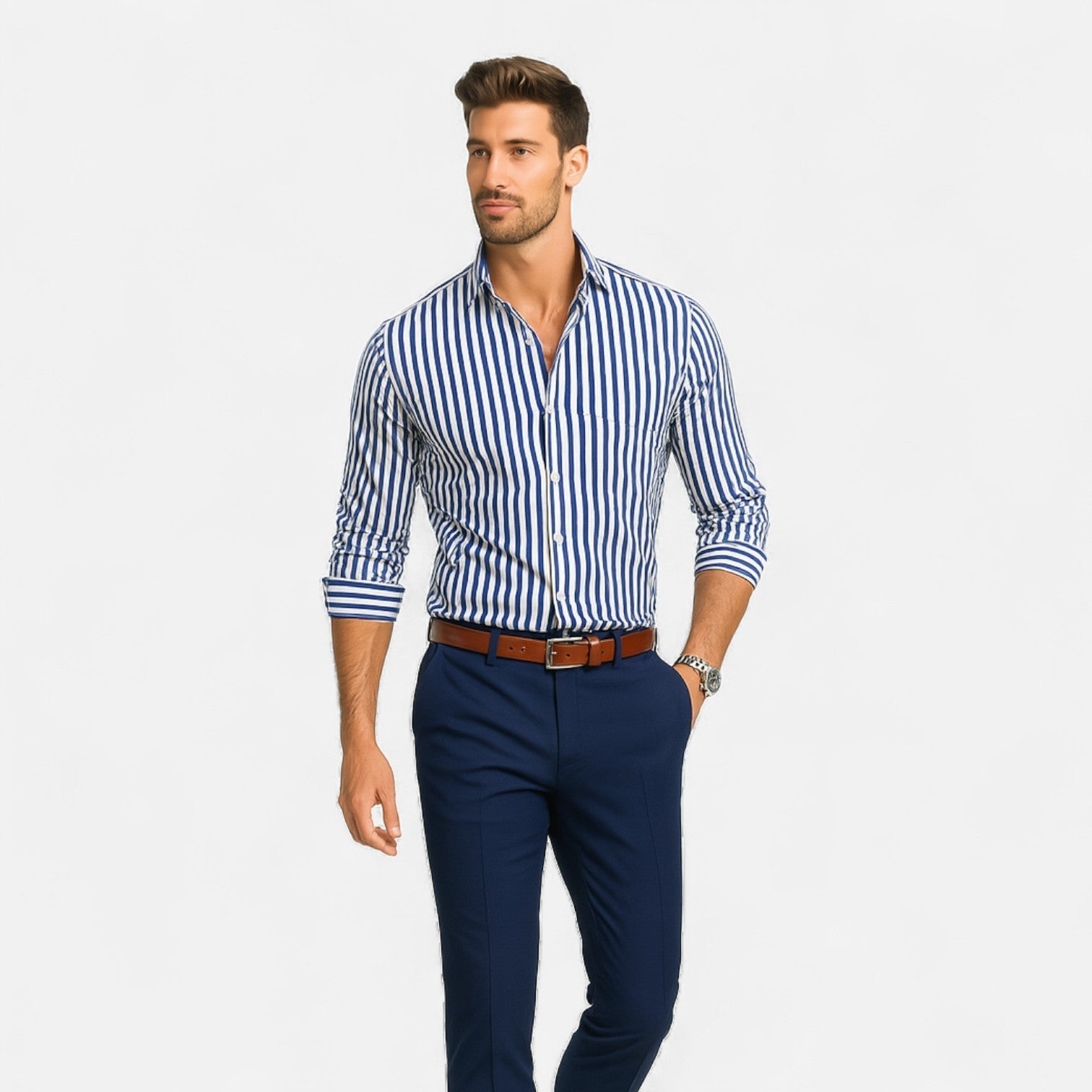 Camisa de hombre a rayas – Diseño clásico con patrón atemporal y corte refinado