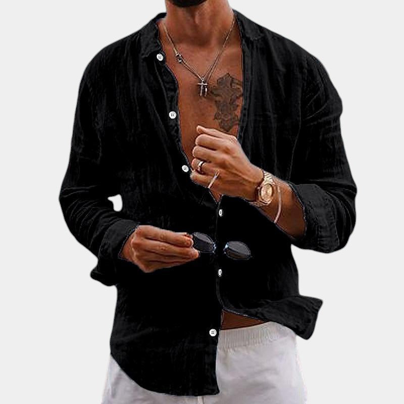 Camisa de hombre de manga larga en algodón y lino con corte clásico
