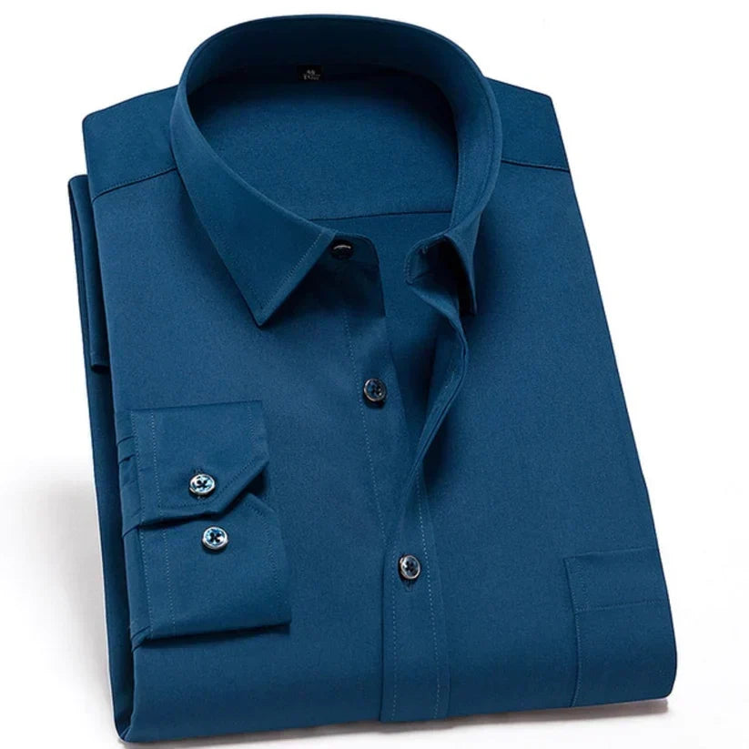 Camisa de hombre sin arrugas con elastano, corte moderno y confort