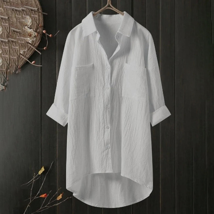 Camisa de lino abotonada de manga larga y corte holgado