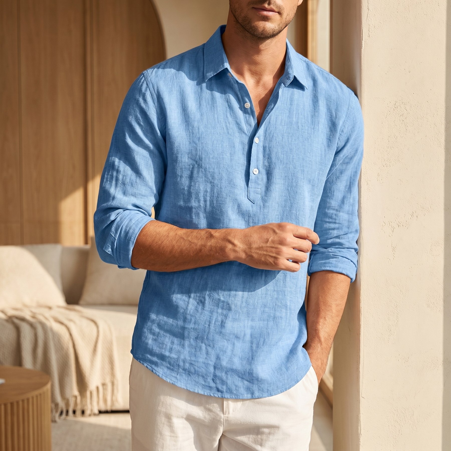 Camisa de lino de corte holgado para hombre para uso diario