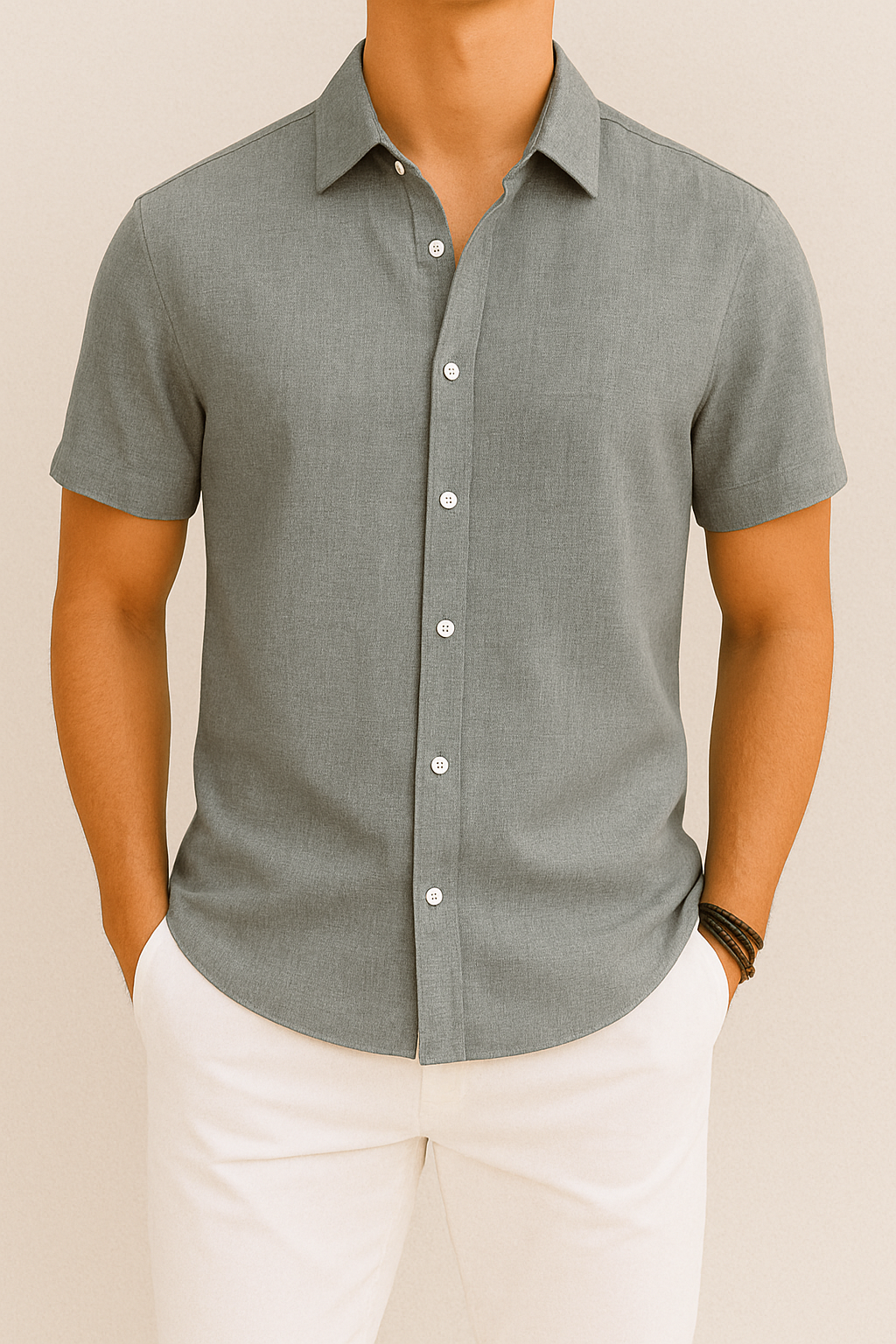 Camisa de lino de manga corta para hombre