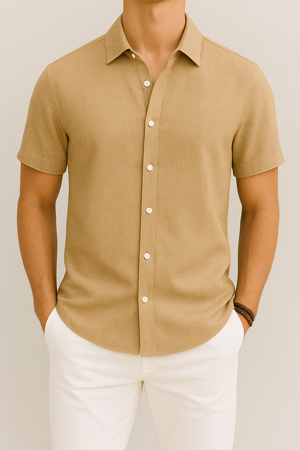 Camisa de lino de manga corta para hombre