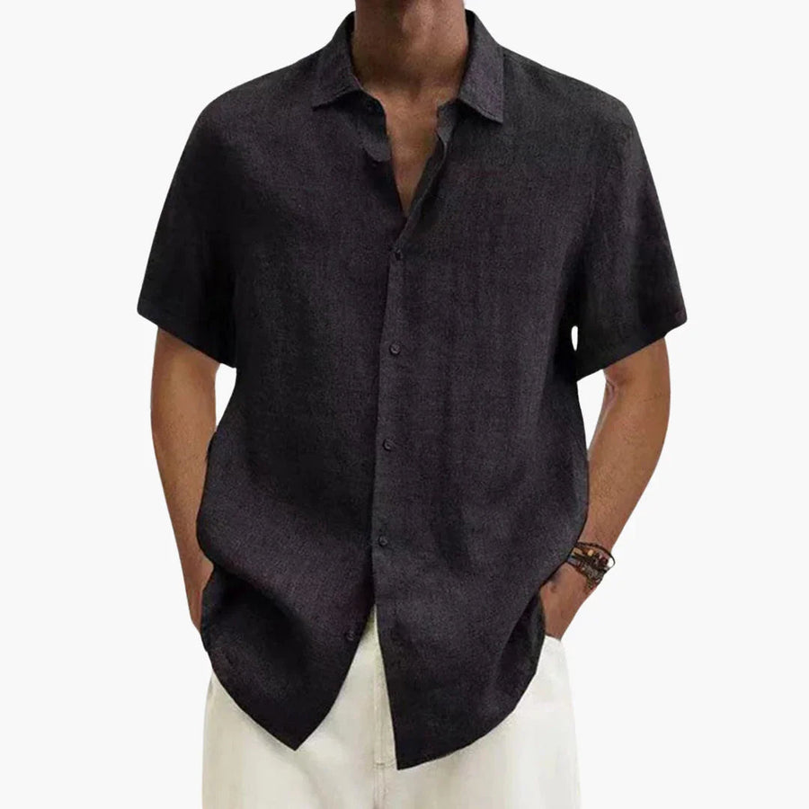 Camisa de lino para hombre de manga corta con cierre de botones para verano
