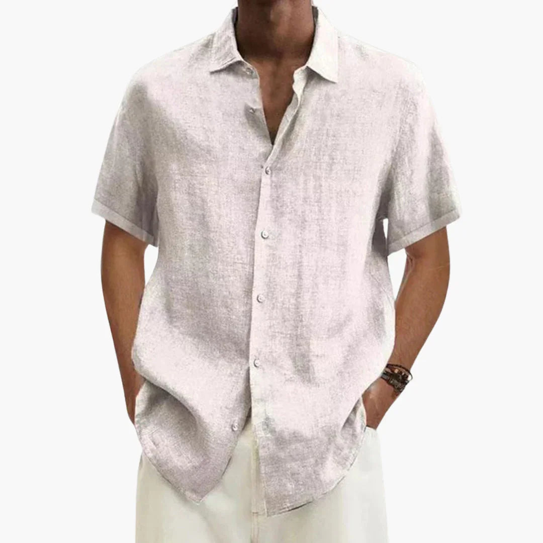 Camisa de lino para hombre de manga corta con cierre de botones para verano