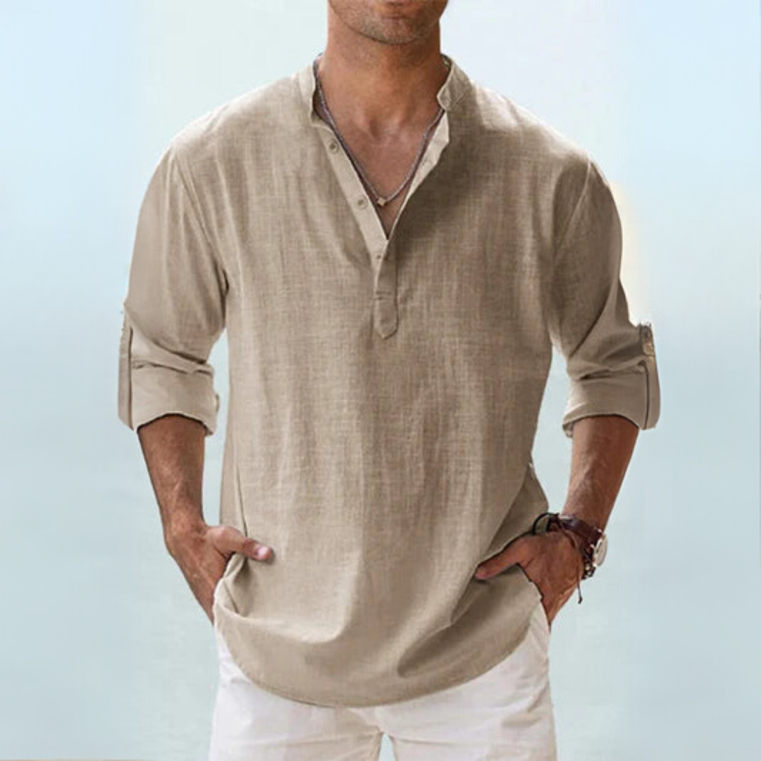 Camisa de lino: transpirable con cuello tunecino