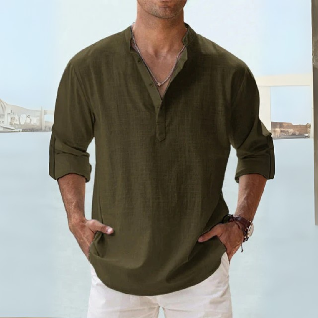 Camisa de lino: transpirable con cuello tunecino
