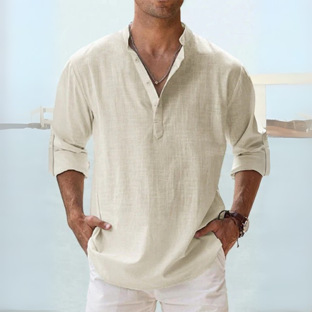 Camisa de lino: transpirable con cuello tunecino