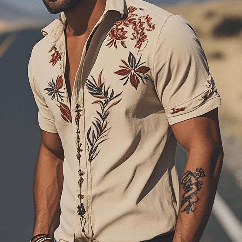 Camisa de manga corta bordada de estilo western retro