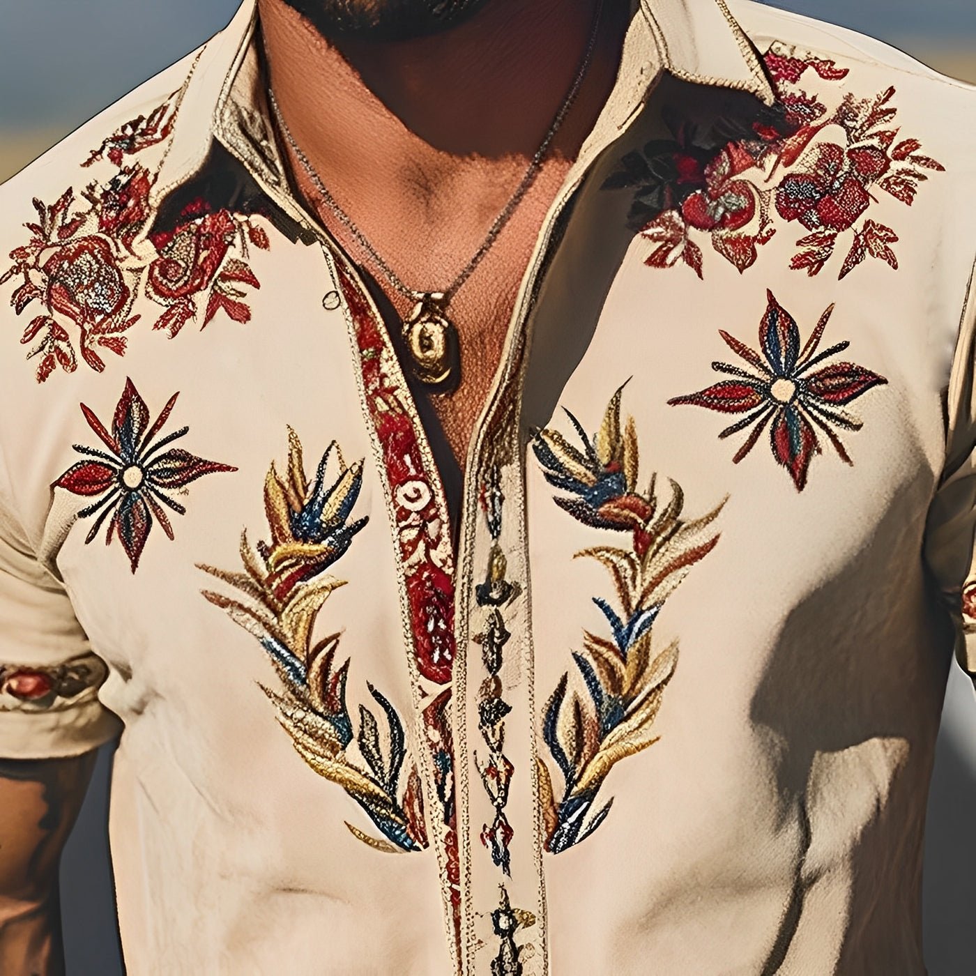 Camisa de manga corta bordada de estilo western retro