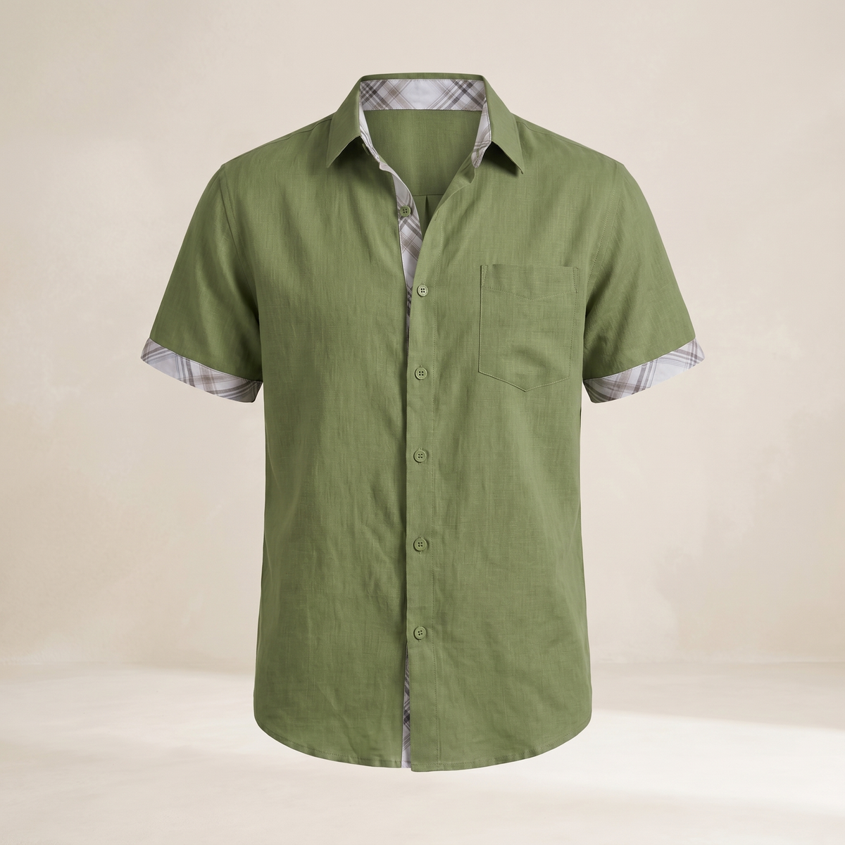 Camisa de manga corta de algodón para hombre con estampado de cuadros gráficos – Parte superior casual de verano