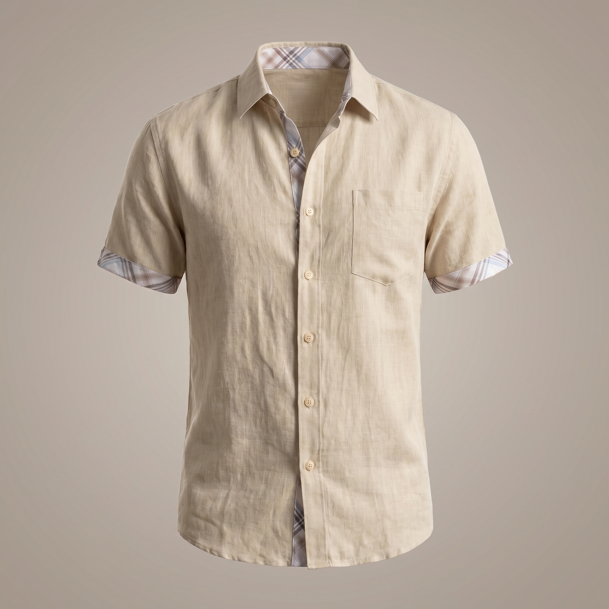 Camisa de manga corta de algodón para hombre con estampado de cuadros gráficos – Parte superior casual de verano