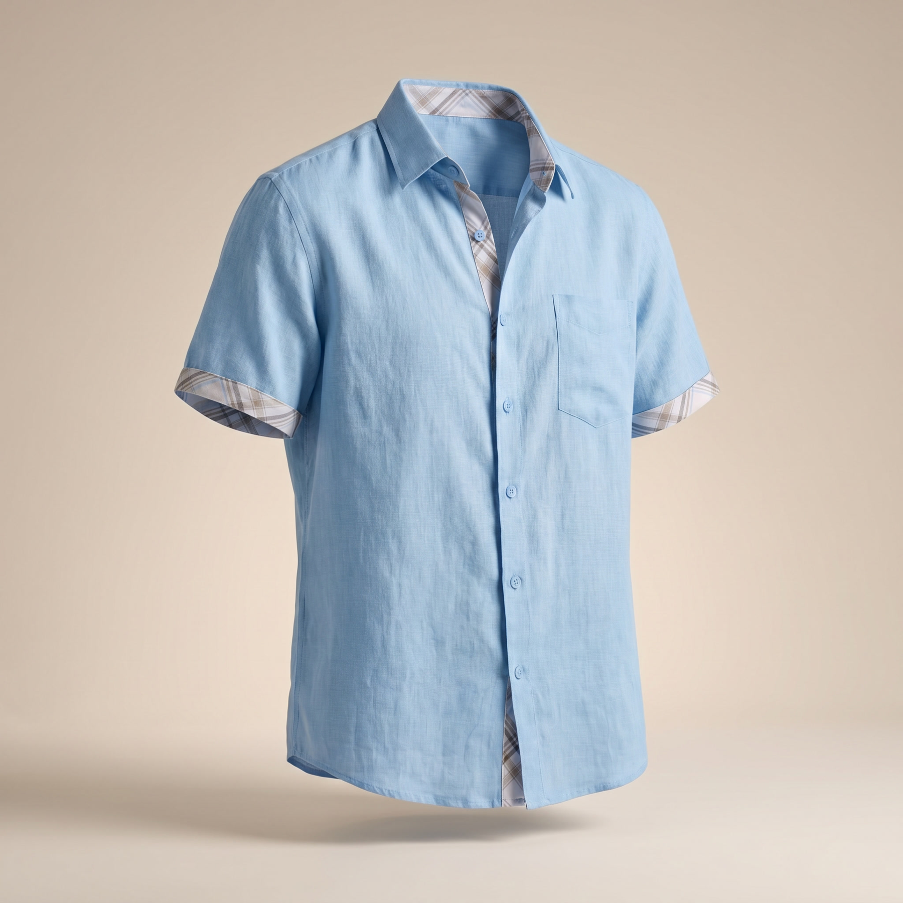 Camisa de manga corta de algodón para hombre con estampado de cuadros gráficos – Parte superior casual de verano