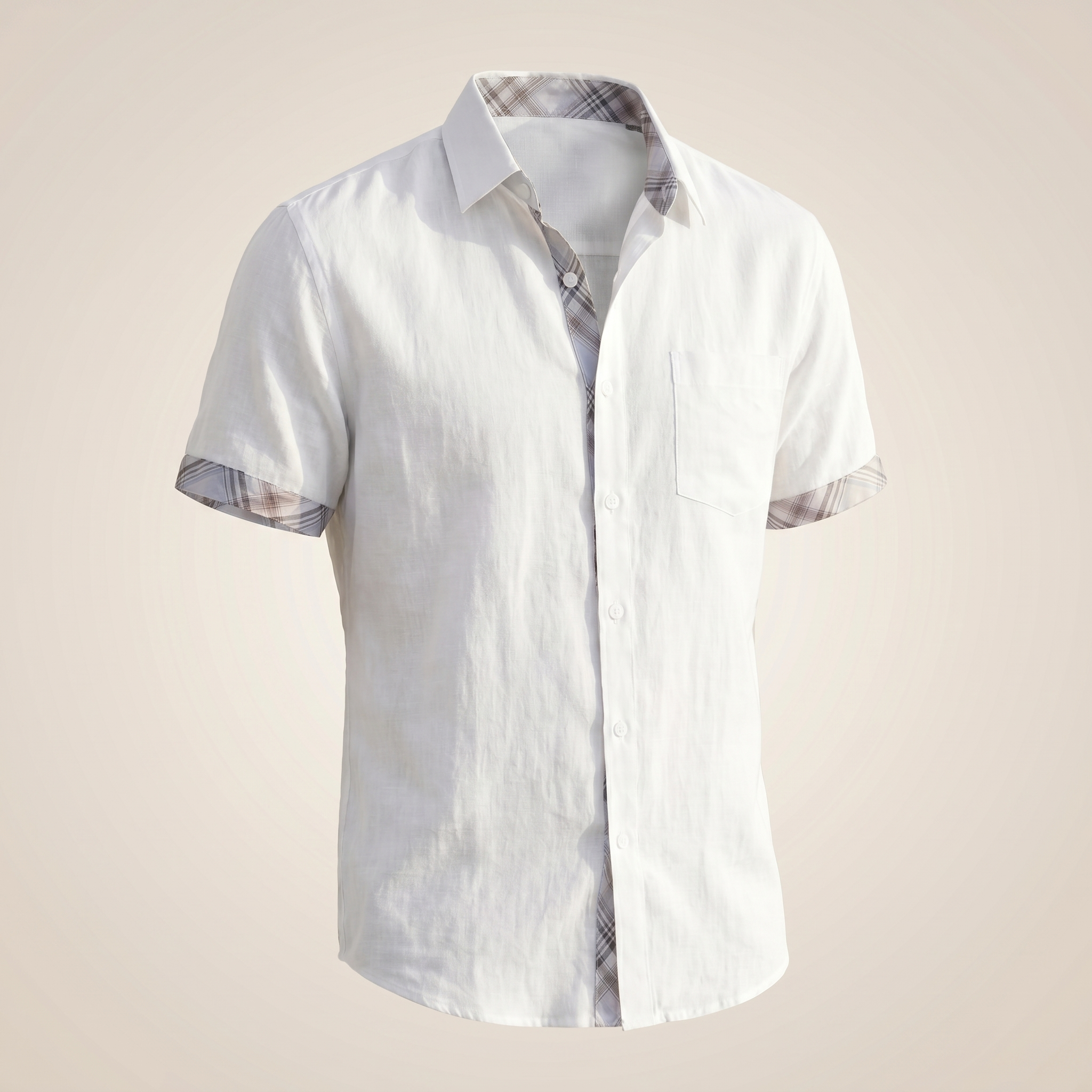 Camisa de manga corta de algodón para hombre con estampado de cuadros gráficos – Parte superior casual de verano