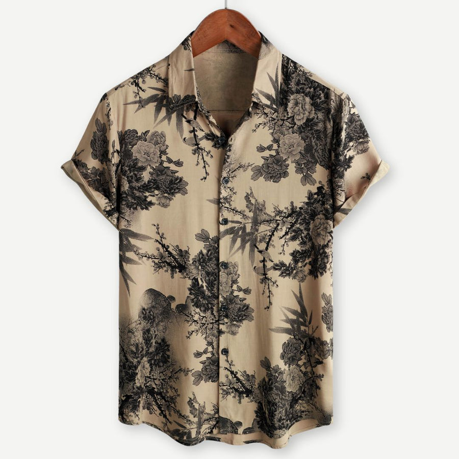 Camisa de manga corta ligera con estampado floral estilo vintage