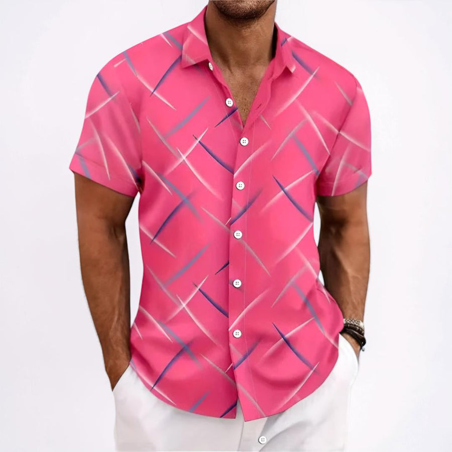 Camisa de manga corta para hombre con estampado geométrico y abotonadura