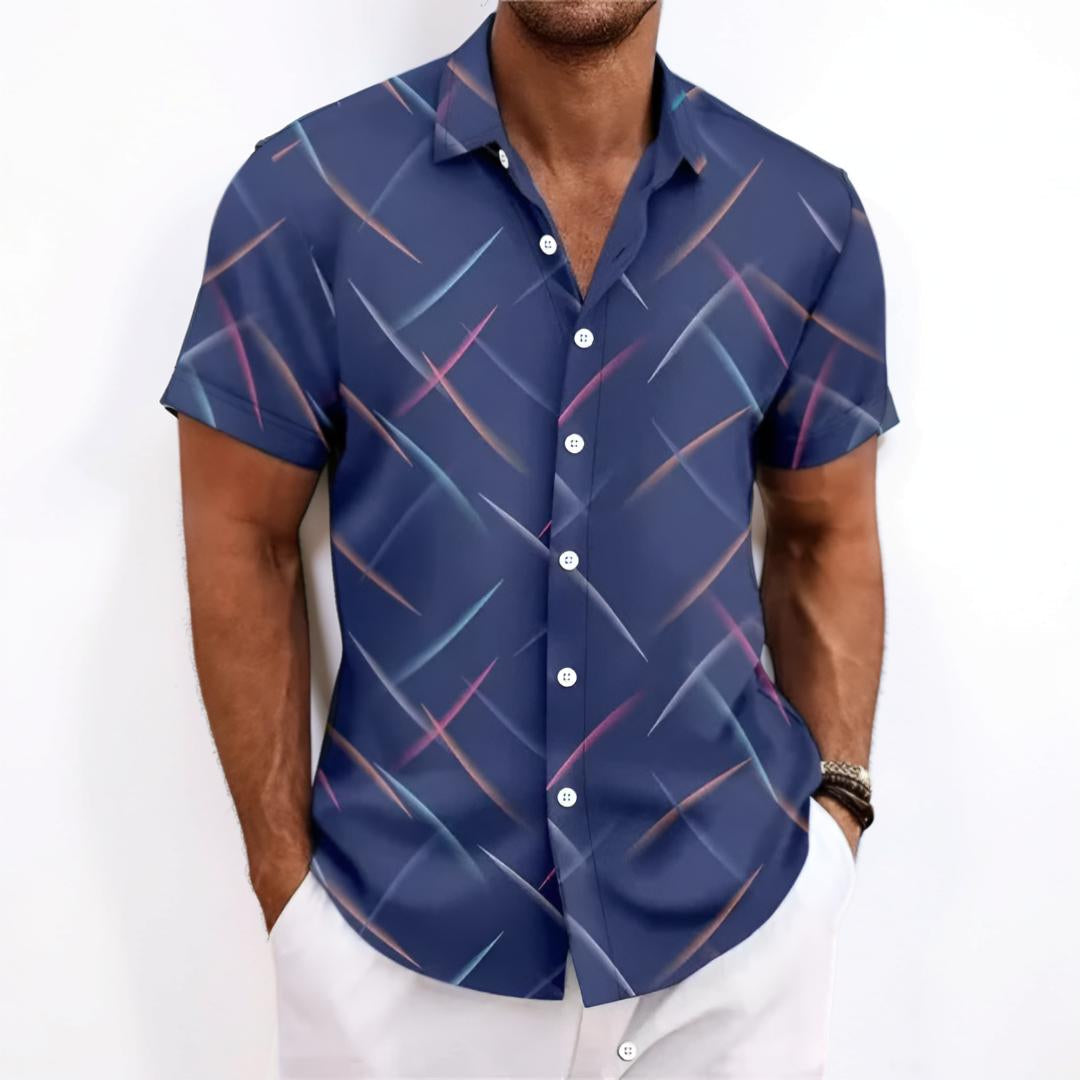 Camisa de manga corta para hombre con estampado geométrico y abotonadura