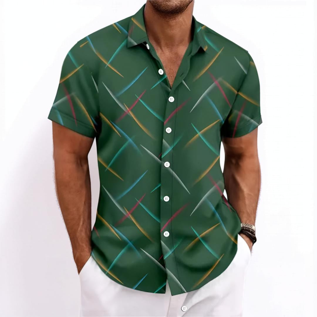 Camisa de manga corta para hombre con estampado geométrico y abotonadura