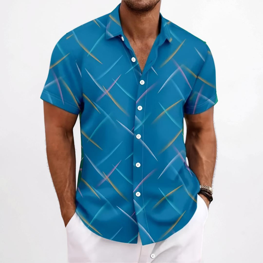 Camisa de manga corta para hombre con estampado geométrico y abotonadura