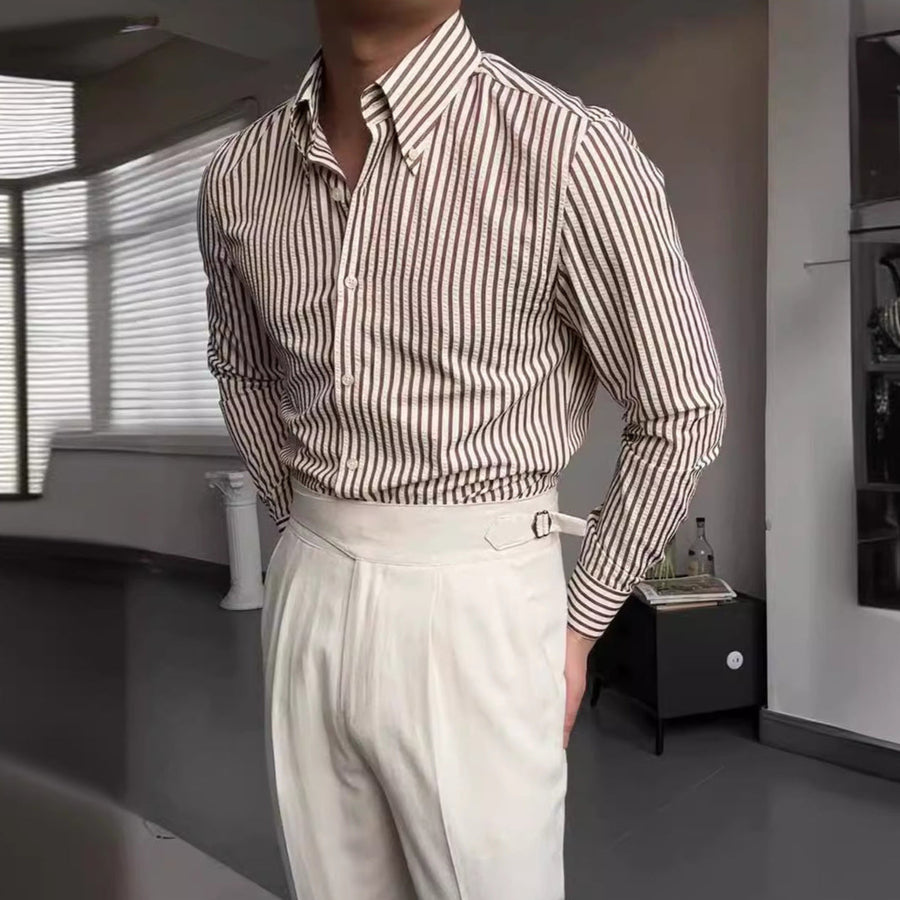 Camisa de manga larga a rayas para hombre con botones