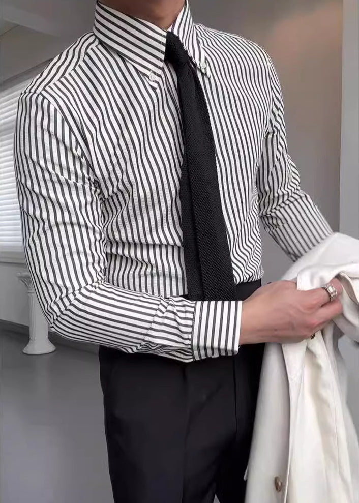 Camisa de manga larga a rayas para hombre con botones