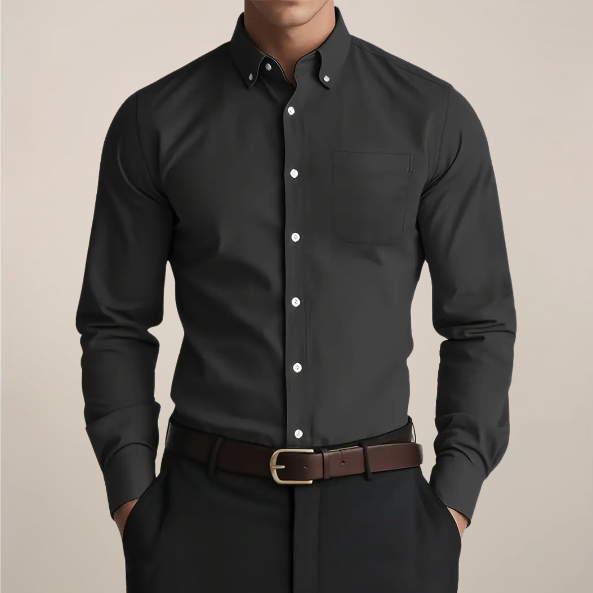 Camisa de manga larga con botones para hombre