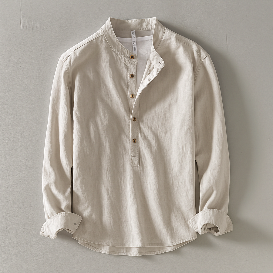 Camisa de manga larga con cuello mao para hombre