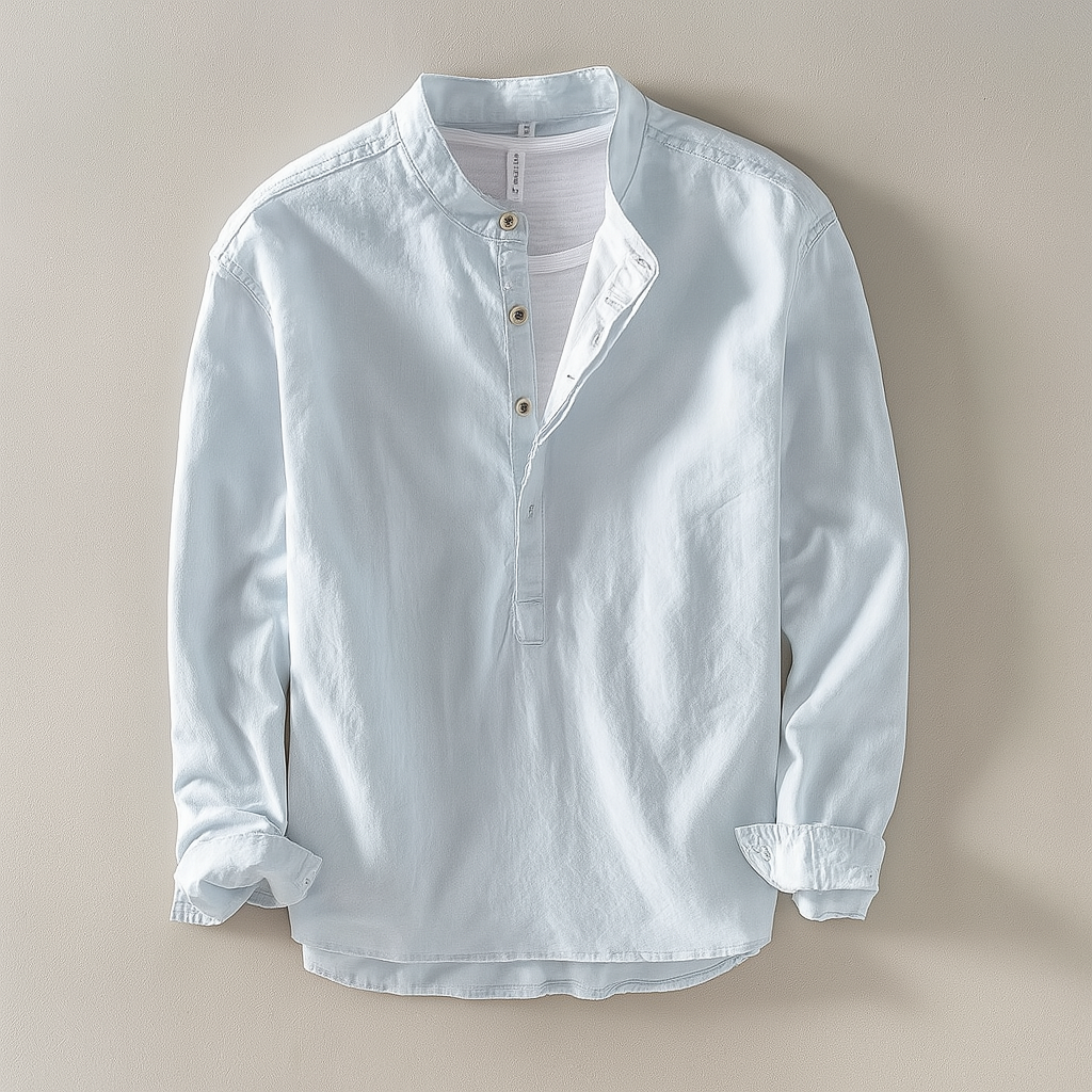 Camisa de manga larga con cuello mao para hombre